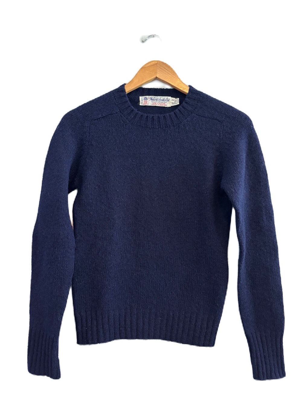 VTG Robert Scott Shetland Wool Navy Crew Neck Sweater Size 34